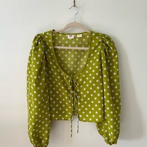 Levi's Green Floral Blouse with Lace-Up Front